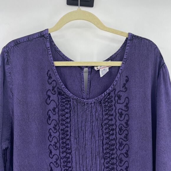 Vintage Just Cruising Midi Dress Womens 1X Purple Ruffles Pleated Embroidered - Picture 2 of 13